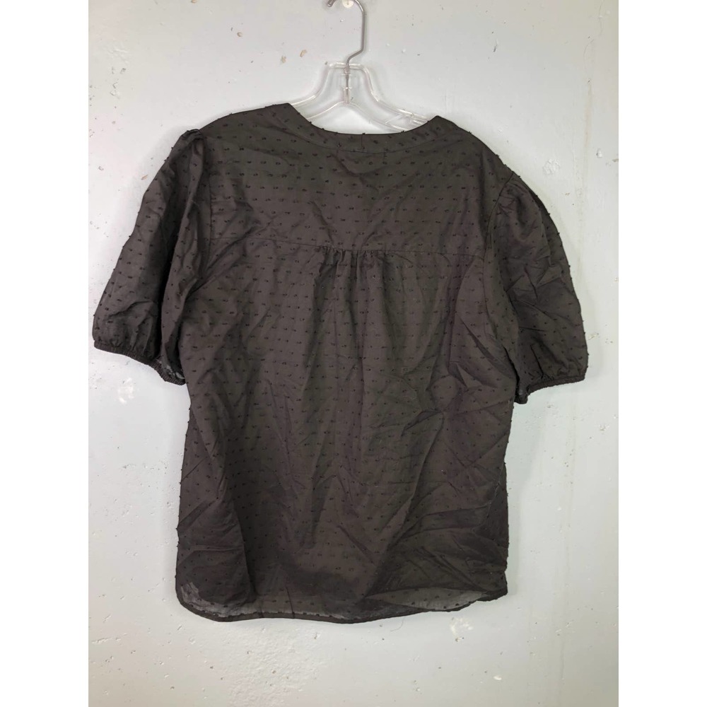 Gibson Look Textured Top with Puffy‎ Short Sleeves, Black, Sz L - Picture 5 of 6